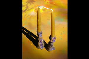 Dark Purple Ceramic Shabbat Candleholders
