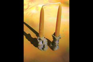 Moon and Stars Ceramic Shabbat Candleholders